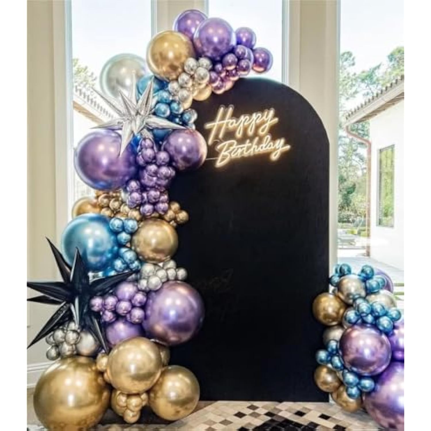 Grey Violet Maca Purple Gold Balloons Garland Arch Kit, 146Pcs Latex Balloons Different Sizes 18 12 10 5 Inch For Party Decoration Birthday Wedding Engagements Anniversary Baby Shower