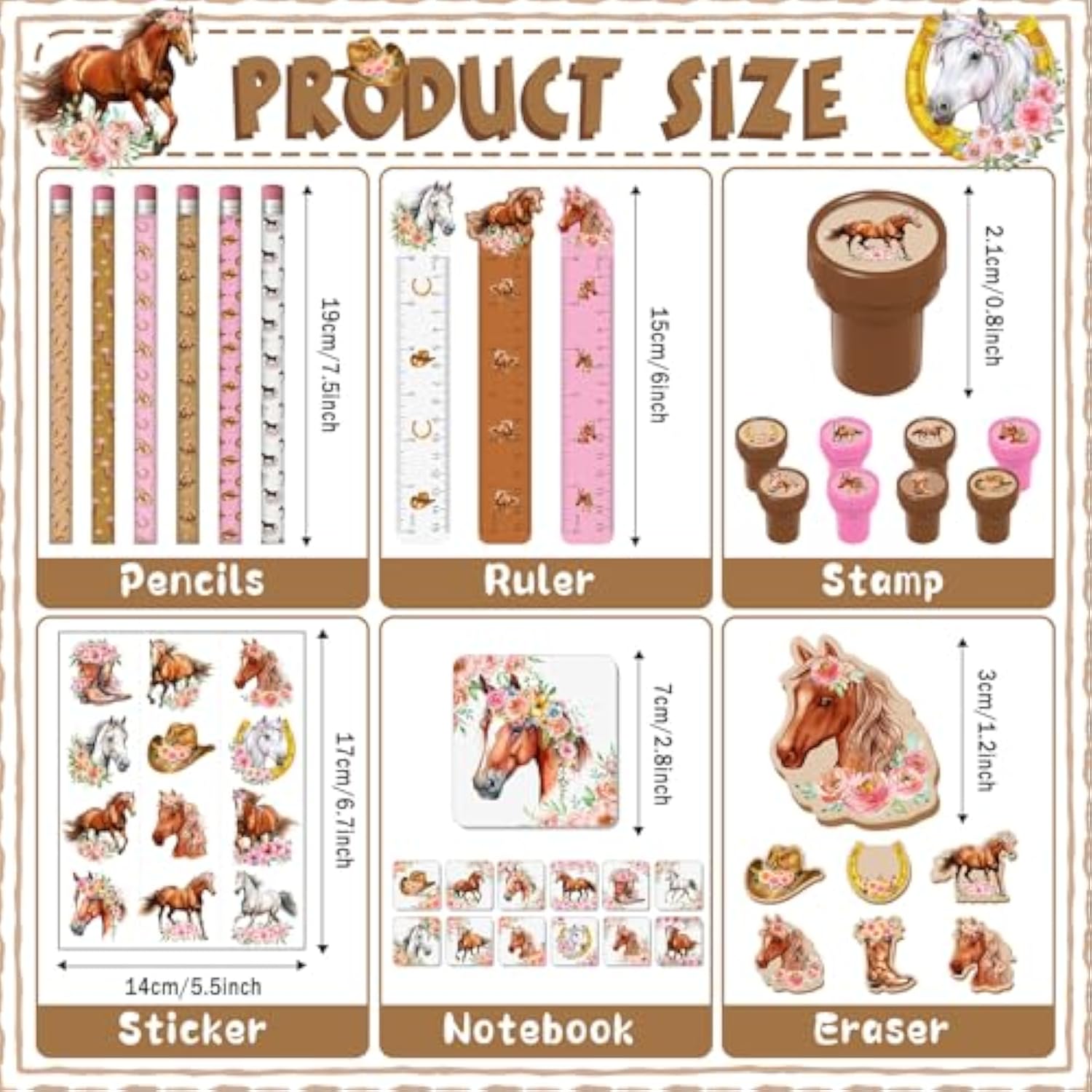 168 Pcs Cowgirl Party Favors Set Horse Pencils Notepads Stampers Rulers Erasers Stickers Bags Horse Cowgirl Theme Pink Stationery Supplies Kit For School Classroom Prizes Birthday Gift
