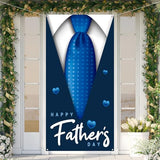 Happy Father’s Day Door Cover First Fathers Day Photo Backdrop Blue Necktie Super Dad Fathers Day Party Decorations and Supplies for Home Party-71×35''