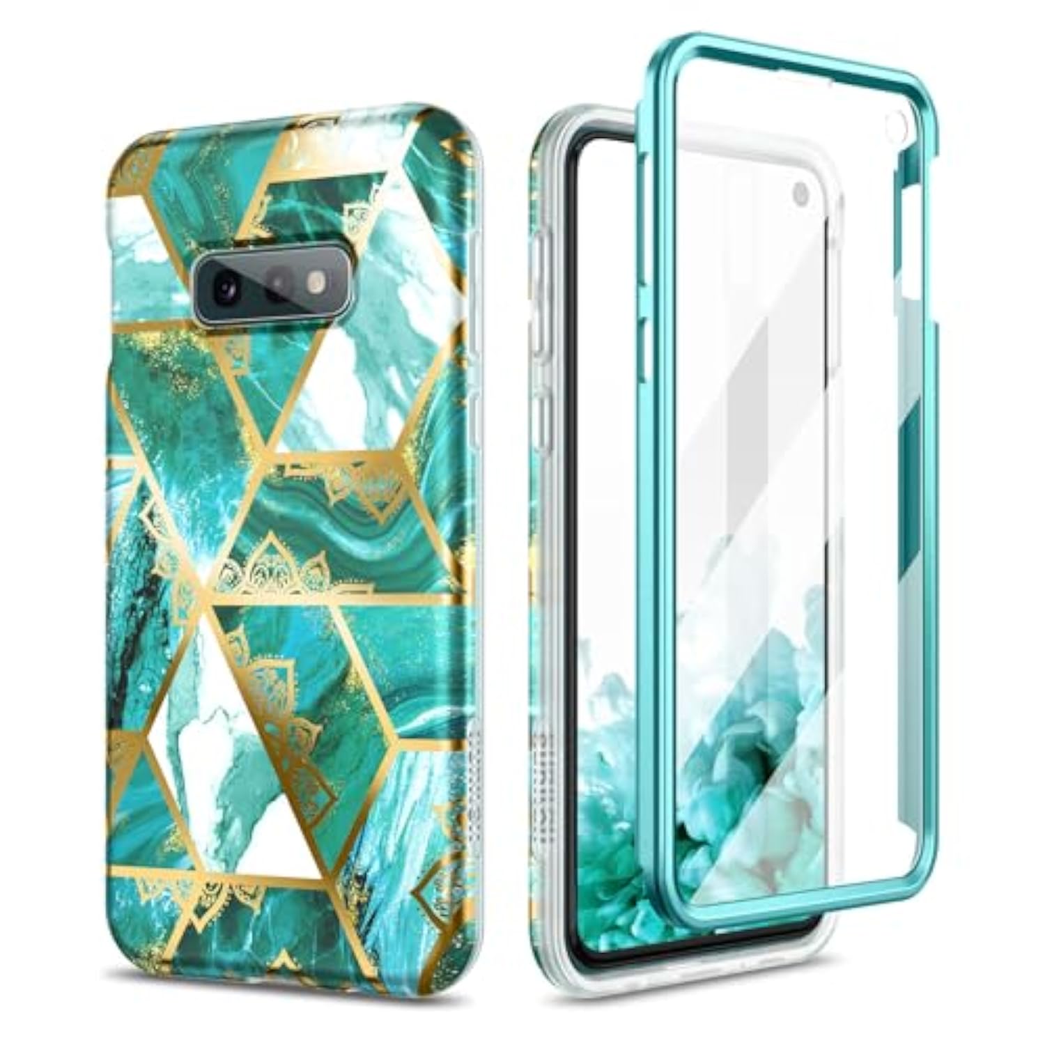Case For Galaxy S10E, [Built-In Screen Protector] Marble Full-Body Protection Shockproof Rugged Bumper Protective Cover For Samsung Galaxy S10E 5.8 Inch - Green Marble