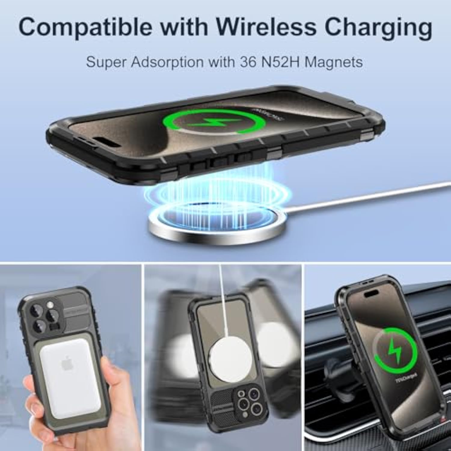 Iphone 15 Pro Max Waterproof Shockproof Case With Screen Protector 6.7 Inch Black