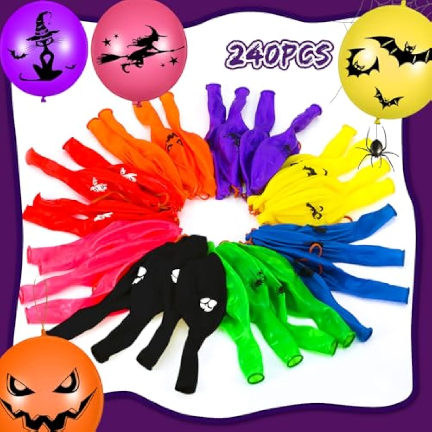 120pcs Halloween 18" Latex Punch Balloons with Rubber Bands for Party Games