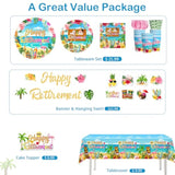 Tropical Retirement Party Decorations, Luau Aloha Hawaiian Beach Themed Retirement Party Supplies Including Banner Paper Plates And Napkins Sets Cake Toppers And 2 Pcs Tablecloth