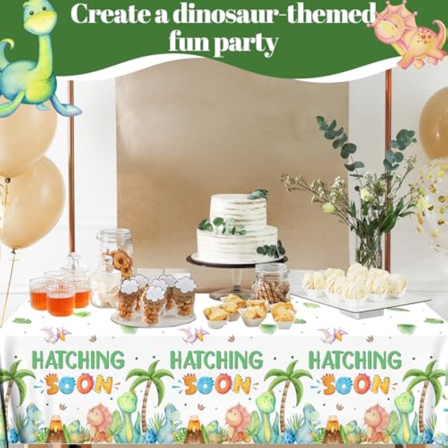 3Pieces Dinosaur Baby Shower Decorations Tablecloth, Hatching Soon Tablecover Disposable, It'S A Boy Party Supplies Tablecloth For Boy Baby Shower