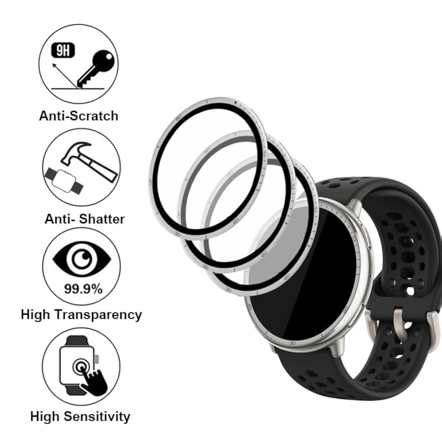 3D Screen Protector Compatible With Amazfit Active 2 44Mm 1.32" Round Fitness Tracker Smart Watch, Pmma Material, Anti-Shatter, Full Coverage, With Non-Slip Pad Sticker, 3-Pack