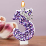 Birthday Number Candles,Purple Crown Birthday Candles For Cake,Glitter Number 3 Candle Cake Topper With Sequins For Anniversary Celebrations Supplies (Number 3)