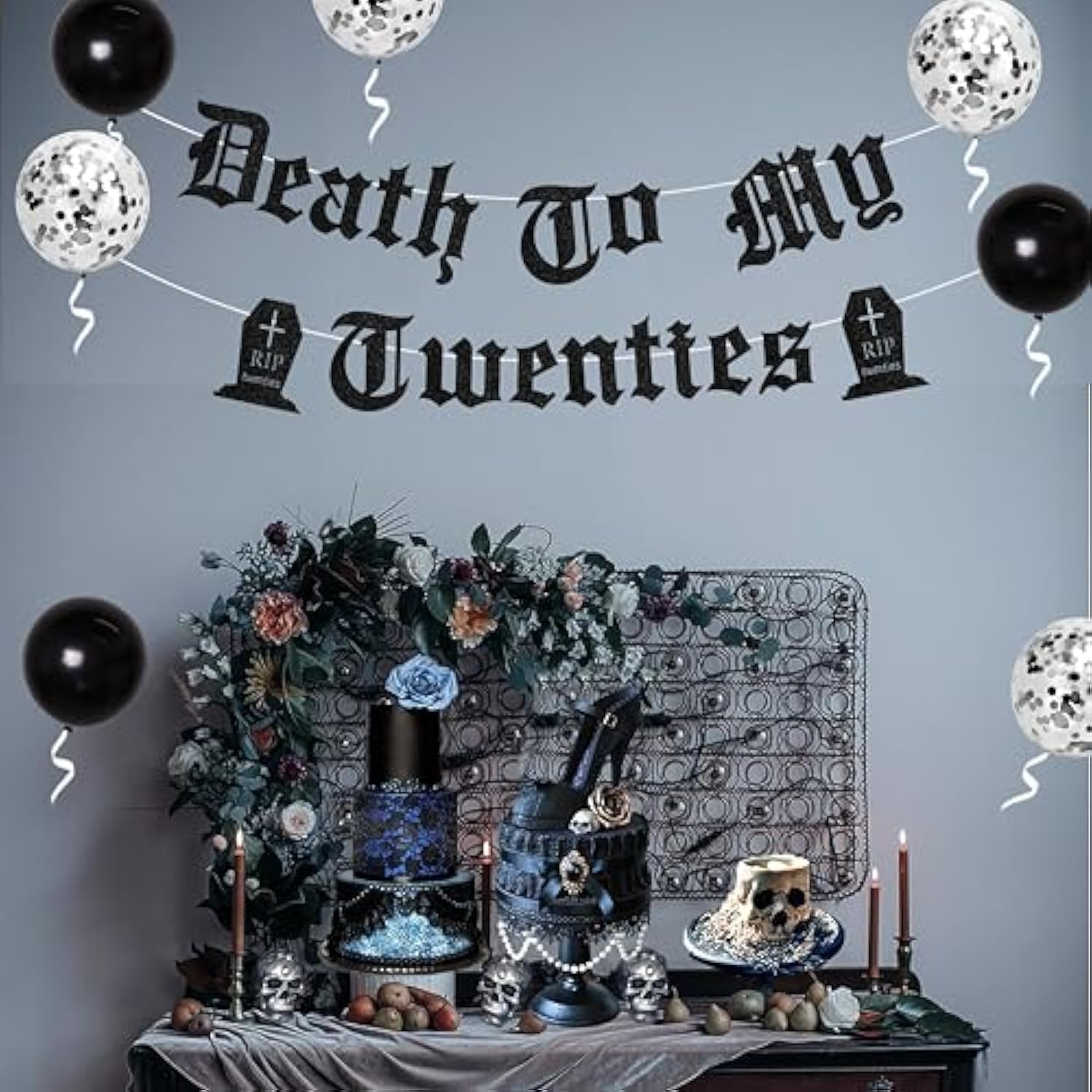 30Th Birthday Decorations For Him Her Black Death To My Twenties Banner Rip To My 20S Sash Number 30 Happy Birthday Balloon Banner Foil Curtain For Funny Thirtieth Party Supplies