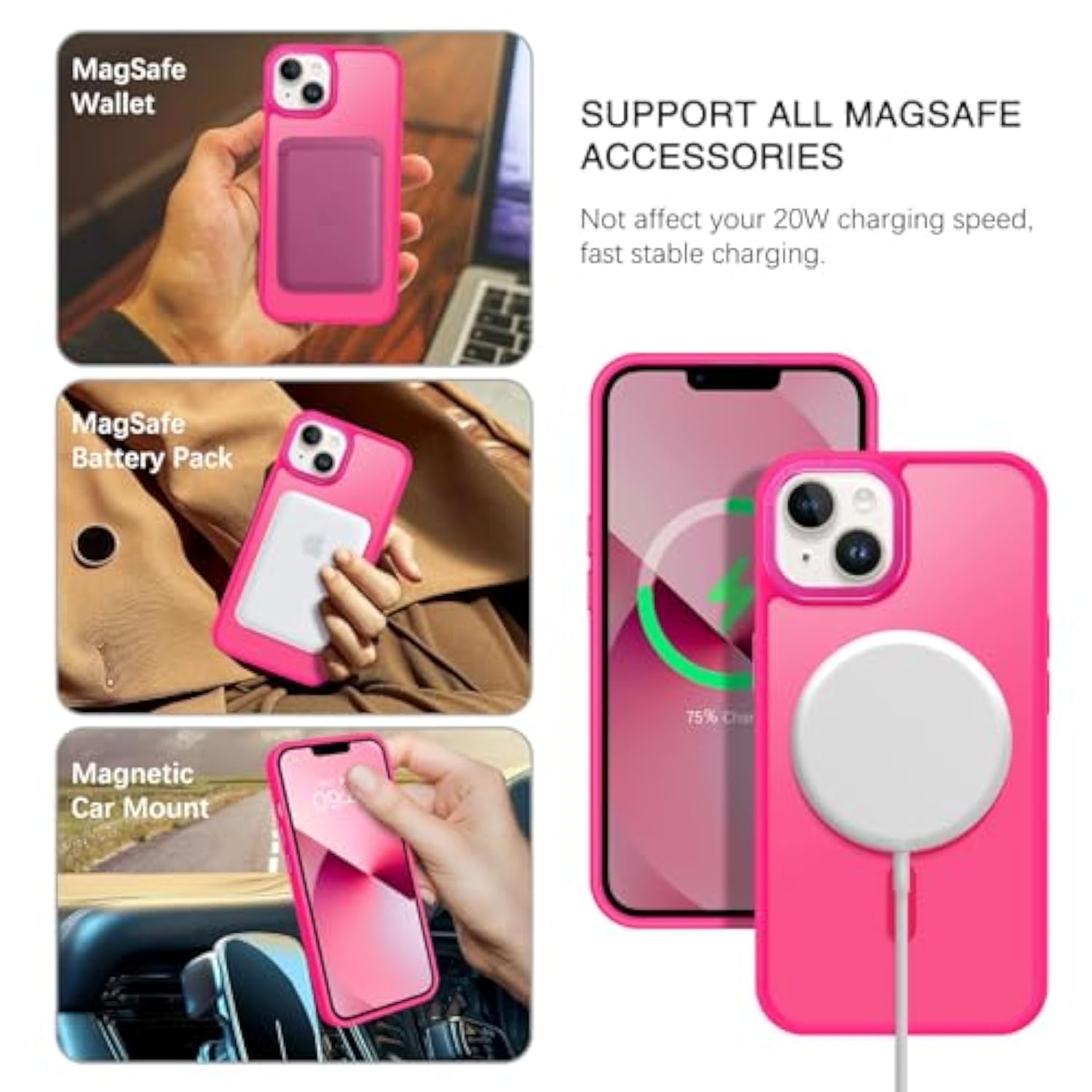 Magnetic For 13 Case & 14 Case [Compatible With Magsafe] Translucent Matte Phone Case 13/14 Slim Shockproof Women Men Protective Cover For 13/14 6.1", Hot Pink