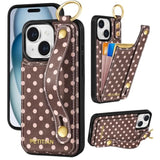Brown Polka Dot Leather Wallet Case for iPhone 15 Plus for Women