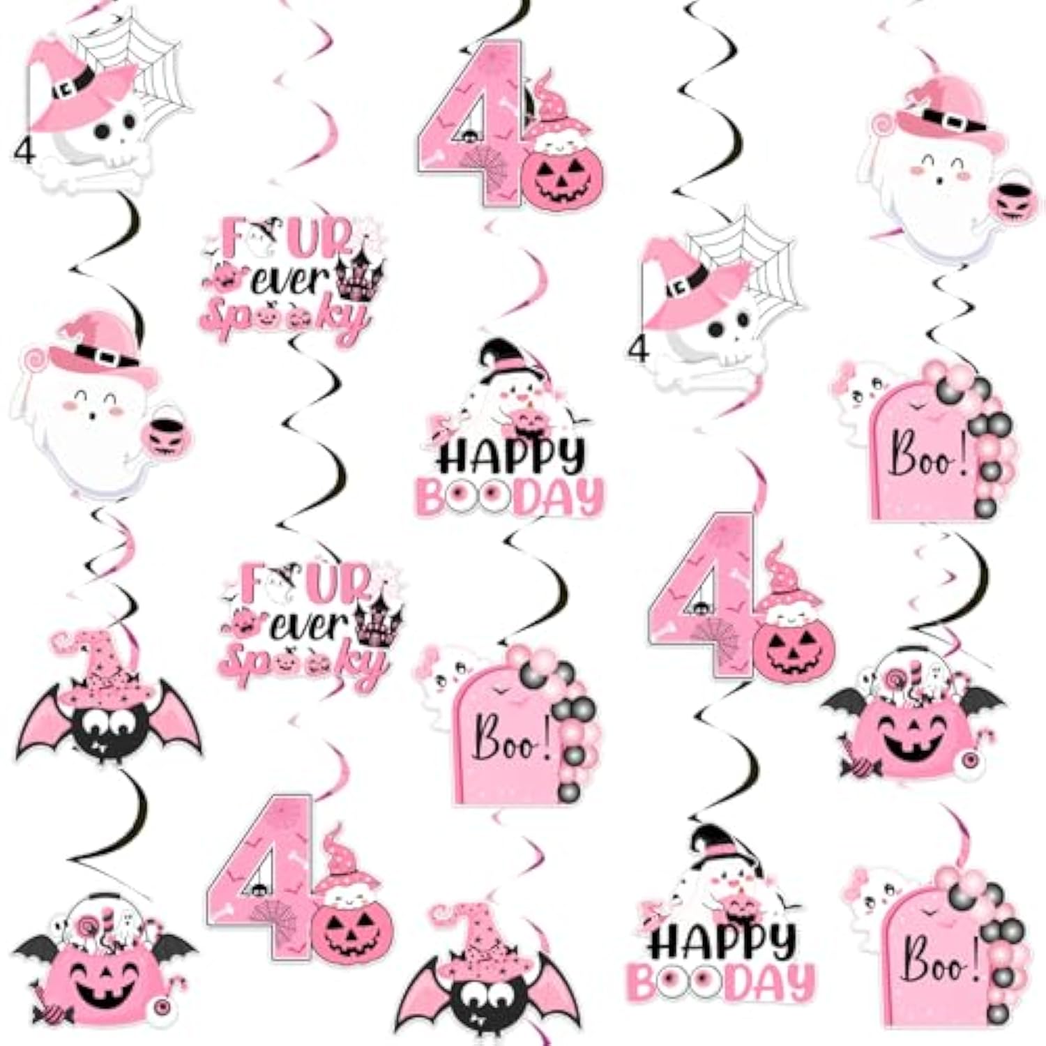 24PCS Halloween Birthday Hanging Swirls with Witch, Ghost & Pumpkin Foil Decor