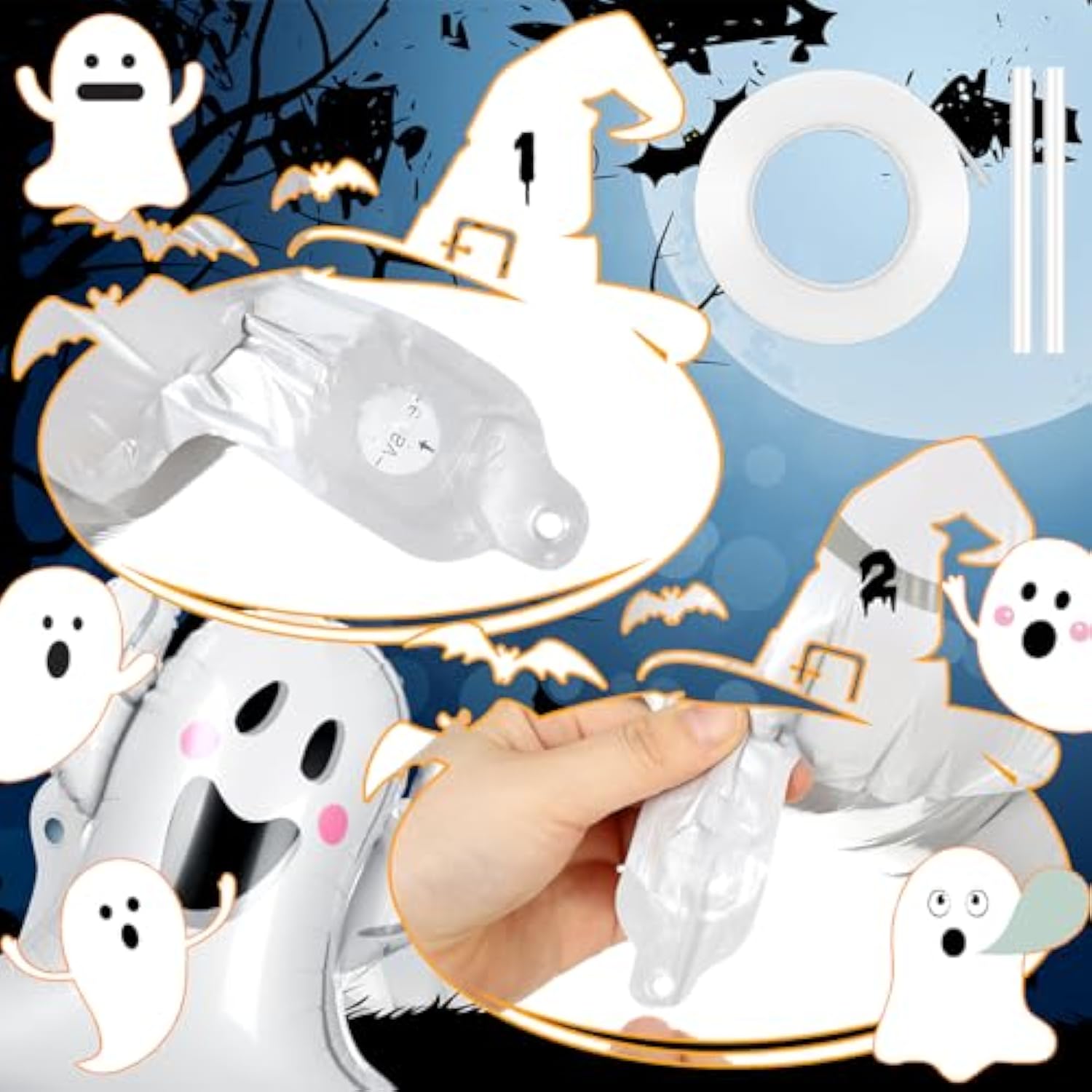 12Pcs 30" Halloween Ghost Foil Balloons - White Ghost Party Decorations for Birthday & Shower