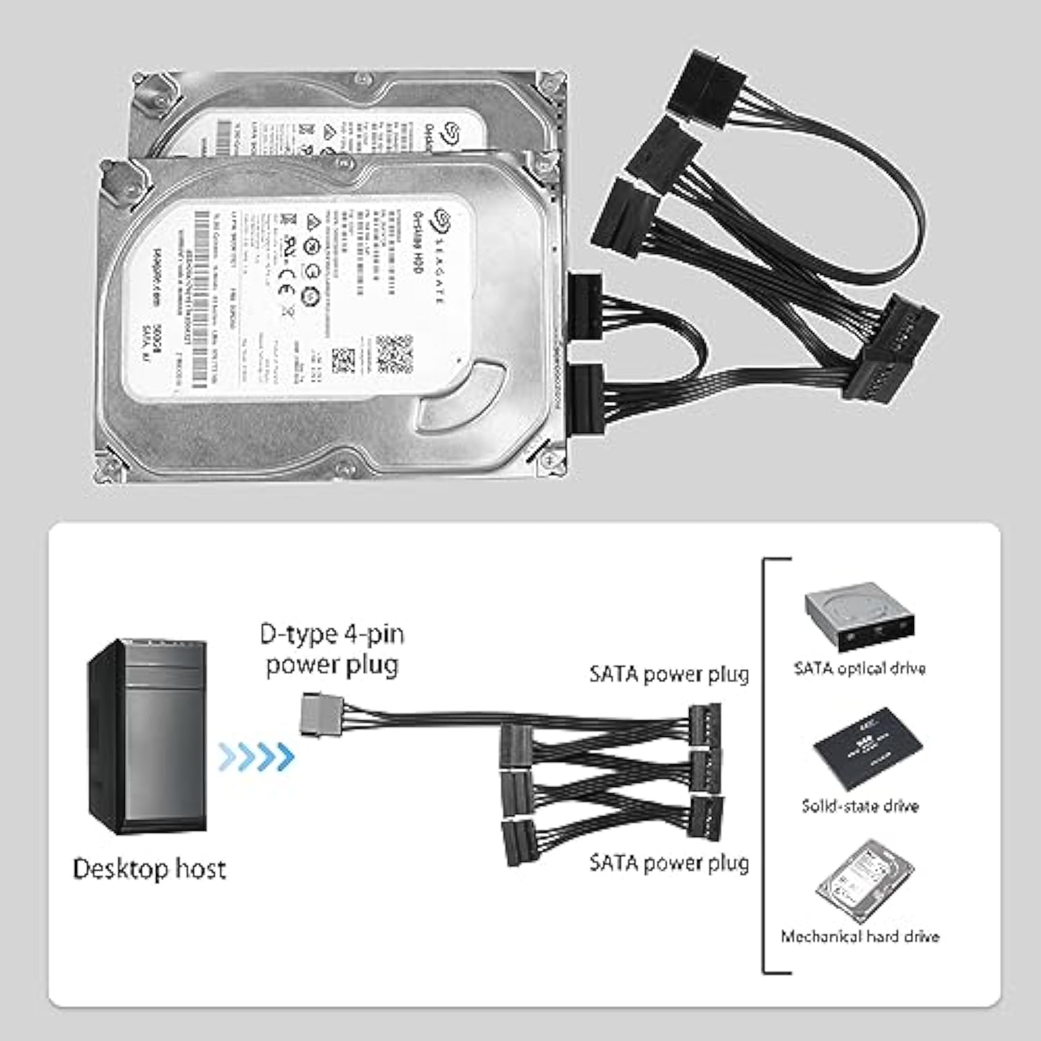 Ide To Sata Power Cable Lp4 4 Pin 1 To 6×15 Pin Sata Splitter Supply Adapter C