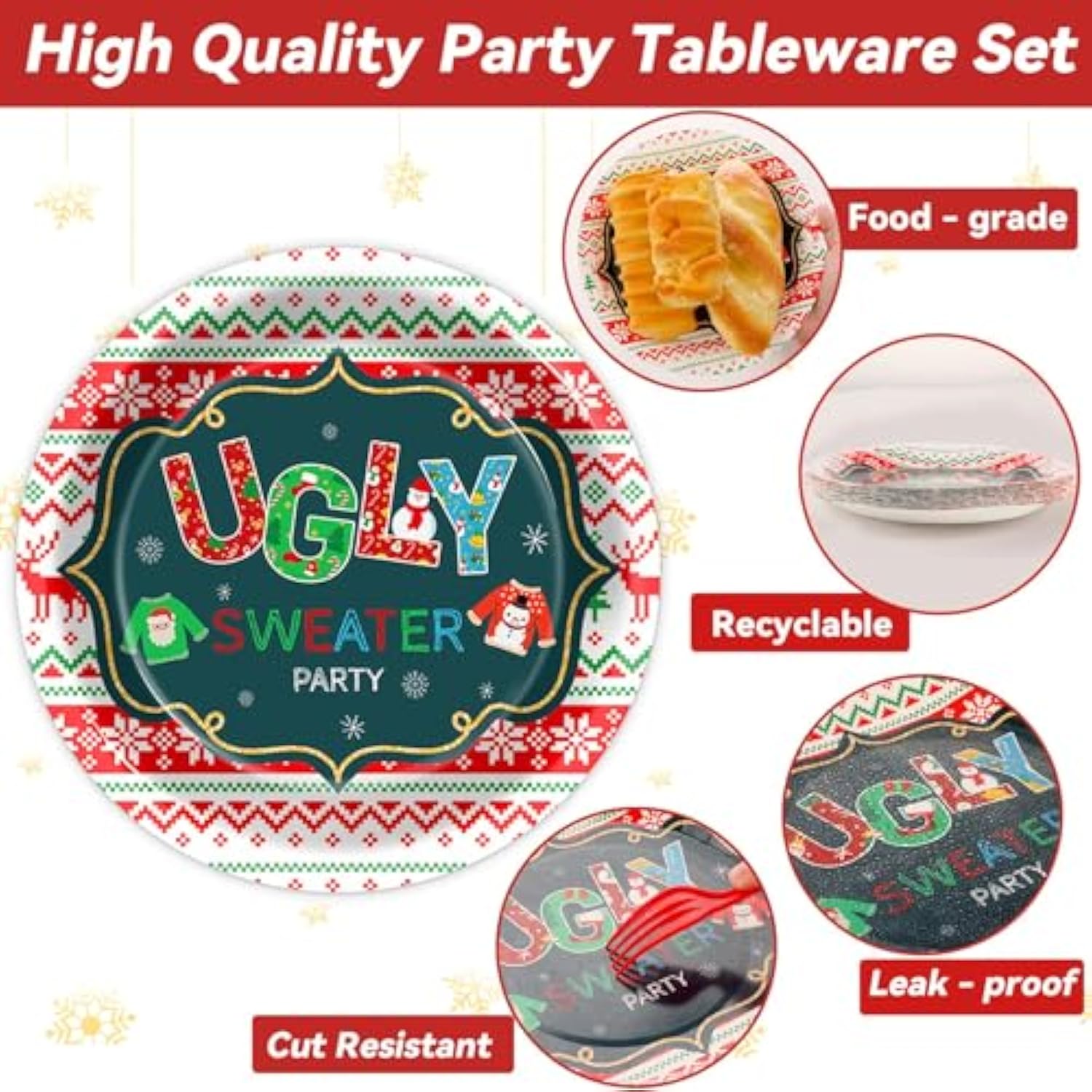 Merry Christmas Ugly Sweater Party Supplies Tableware Set For 24 Guests Xmas Tacky Sweater Birthday Party Paper Plates Napkins Decorations For Kids Boys Girls Baby Shower