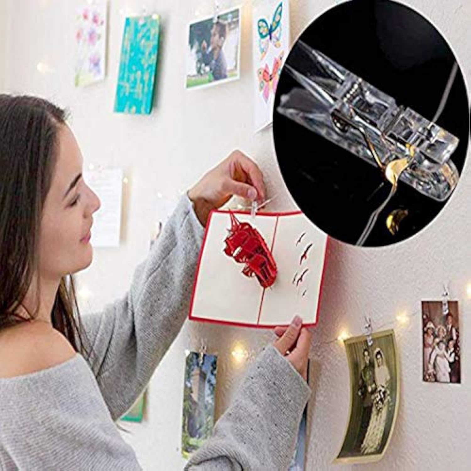 50 LED Fairy String Lights with 20 Photo Clips 16ft Battery Operated Warm White