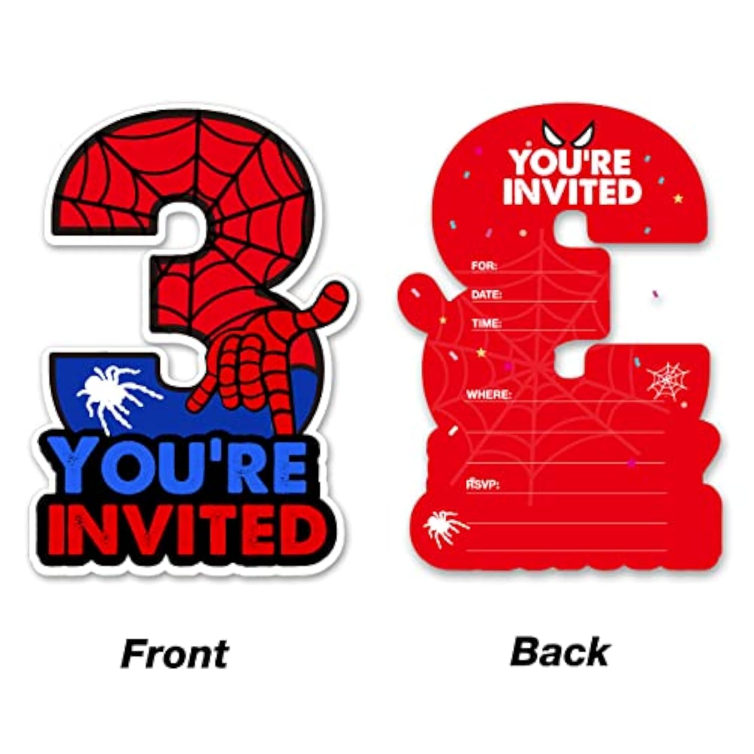 Cute Superhero 3Rd Birthday Party Invitations Glitter Super Hero 3 Year Old Boy Birthday Shaped Invites Fill-In Invitations With Envelopes, Set Of 20