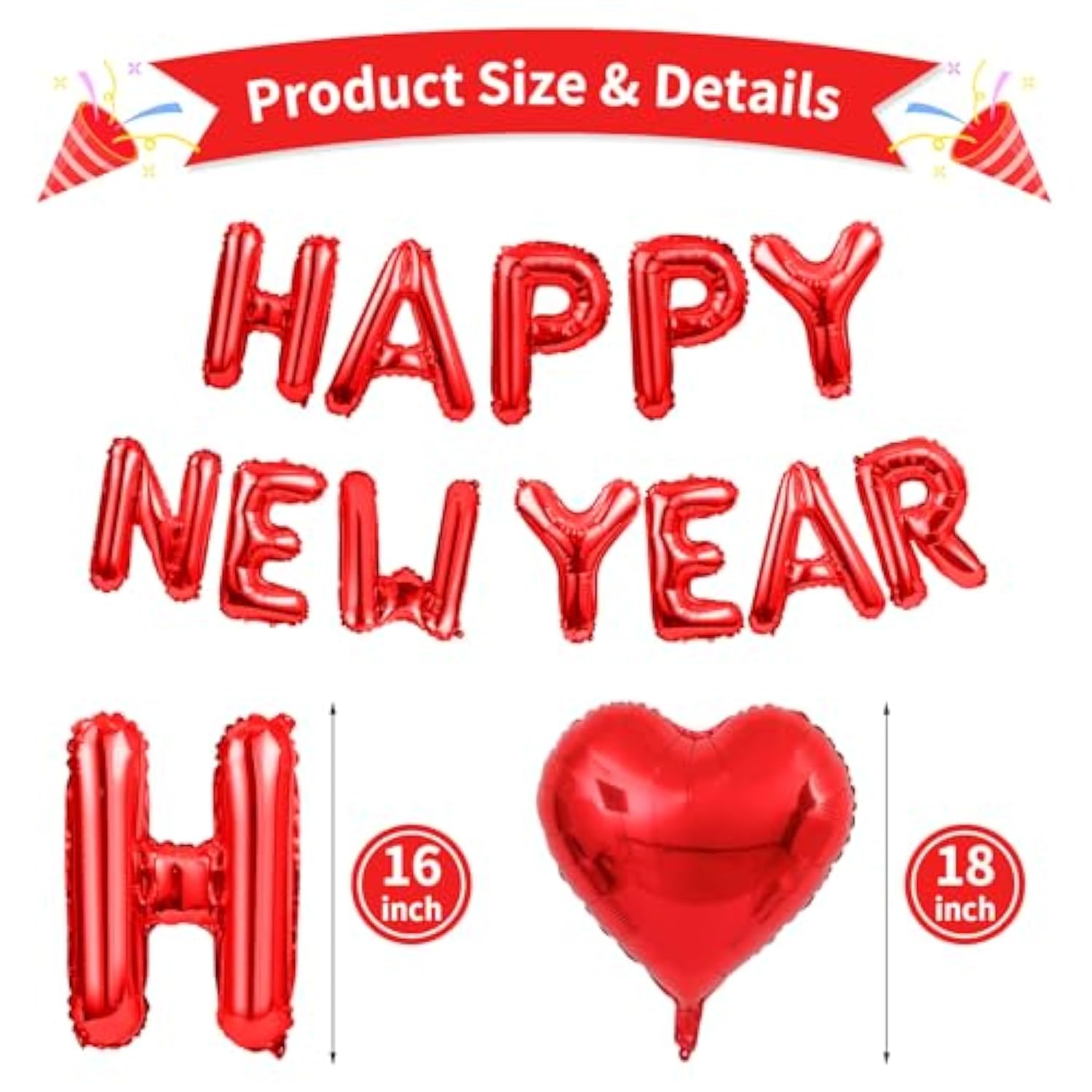 2026 Red Number Balloons Happy New Year Banner Heart Balloon Party Decor