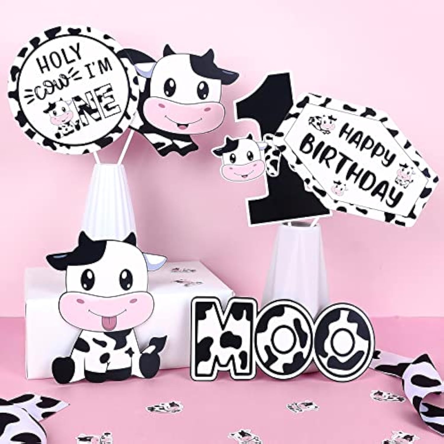 24 Pieces Cow First Birthday Decorations - Holy Cow Im One Centerpiece