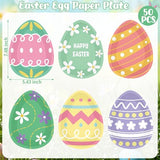 50 Pcs Easter Egg Shaped Paper Plates, 5.43 X 7.48 Inch Spring Dessert Plates Easter Decorations, 6 Designs Egg Shape Tableware, Disposable Bunny Party Table Decor Supplies for Spring Dinnerware