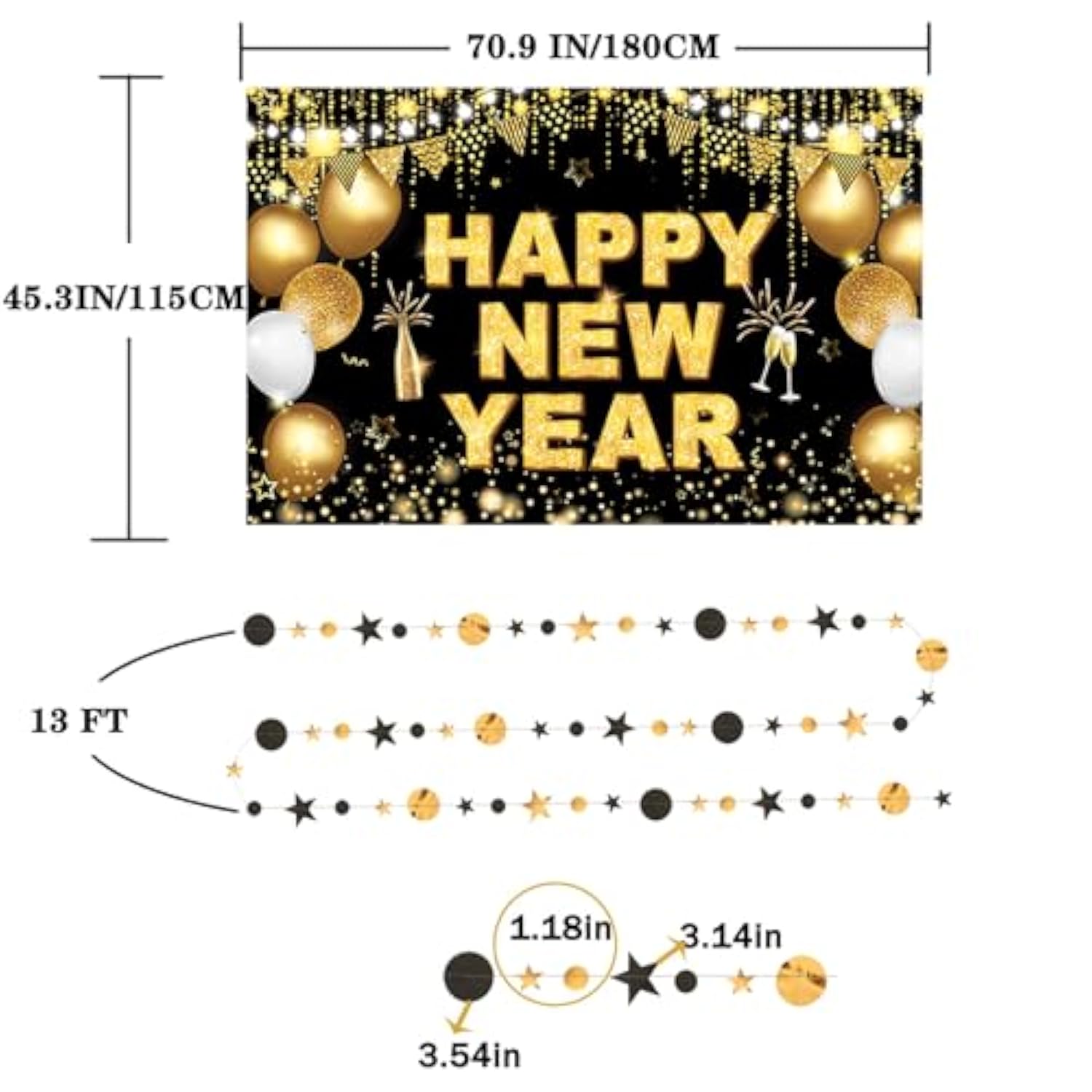 70pcs New Year 2026 Party Supplies Gold Black Banner and Number Balloons