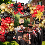 Red Black & Gold Balloon Arch Kit with Star Balloons for NYE & Parties