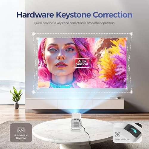 Mini Projector With Wifi And Bluetooth, Native 1080P, 200Ansi Portable Projector, Android 14 Smart System, Auto Keystone Correction, 210° Rotatable Video Projector Compatible With Hdmi/Usb/Tv Stick