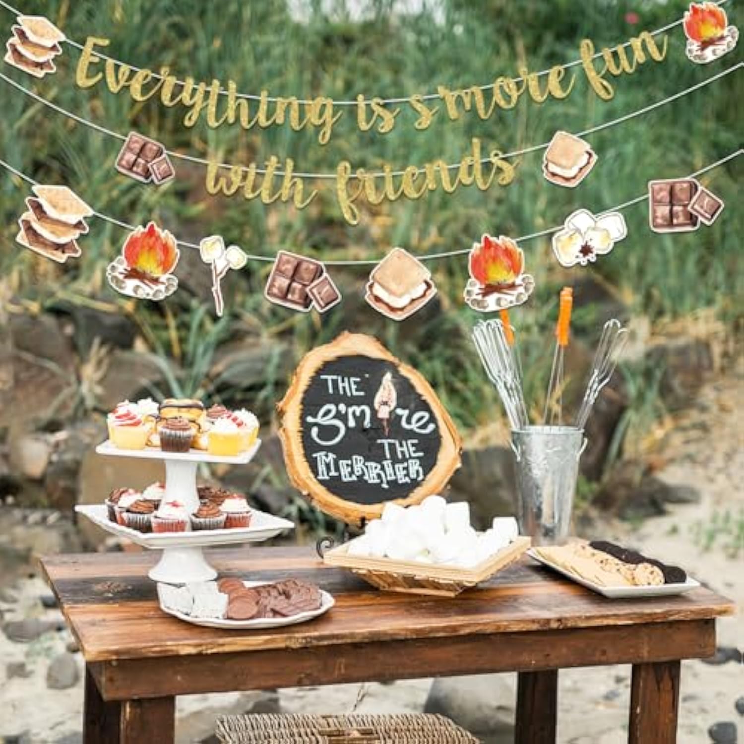 S’More Banner Decorations - Everything Is S’More Fun With Friends Bonfire Camping Themed Garland Hanging Decors Birthday Gender Reveal Pregnancy Celebration Party Supplies