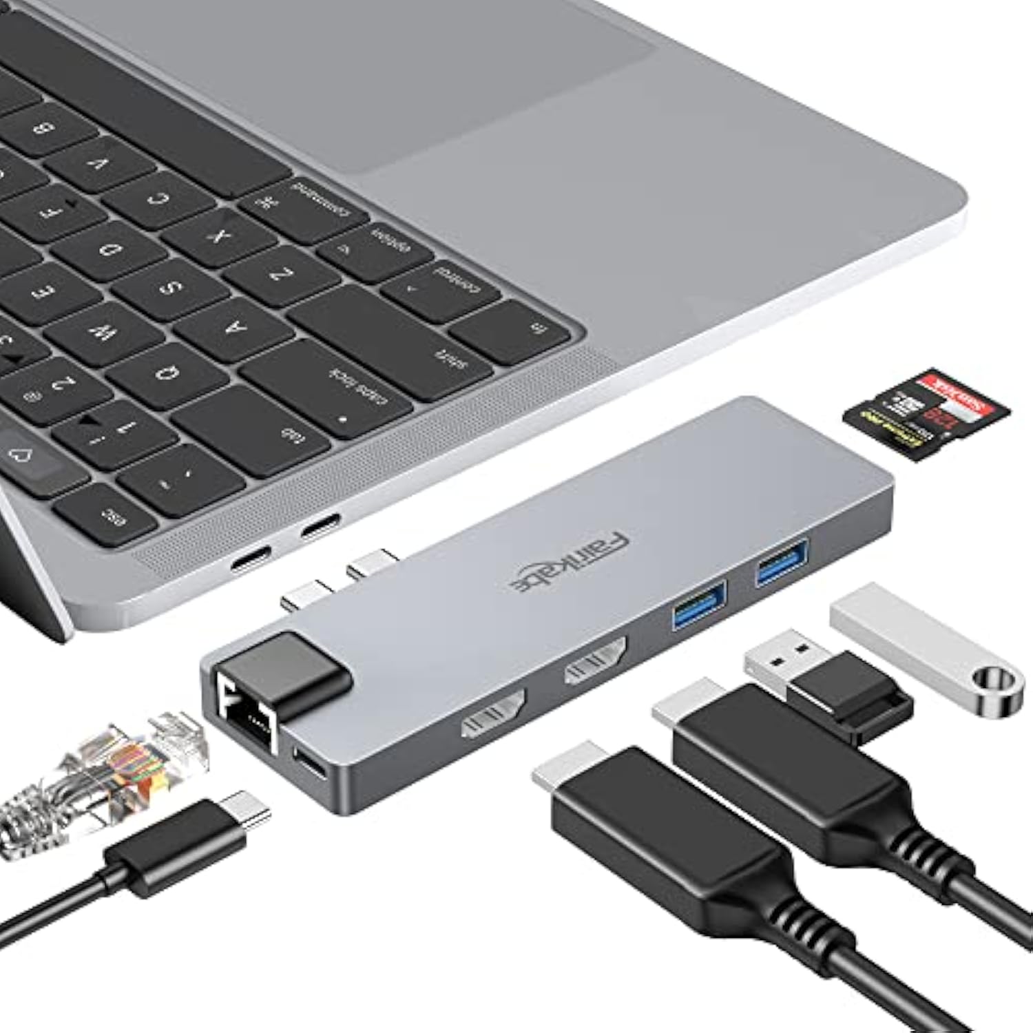 Usb C Hub Multiport Adapter For Macbook Pro 2019/2018/2017, 8 In 1 Usb C To Du