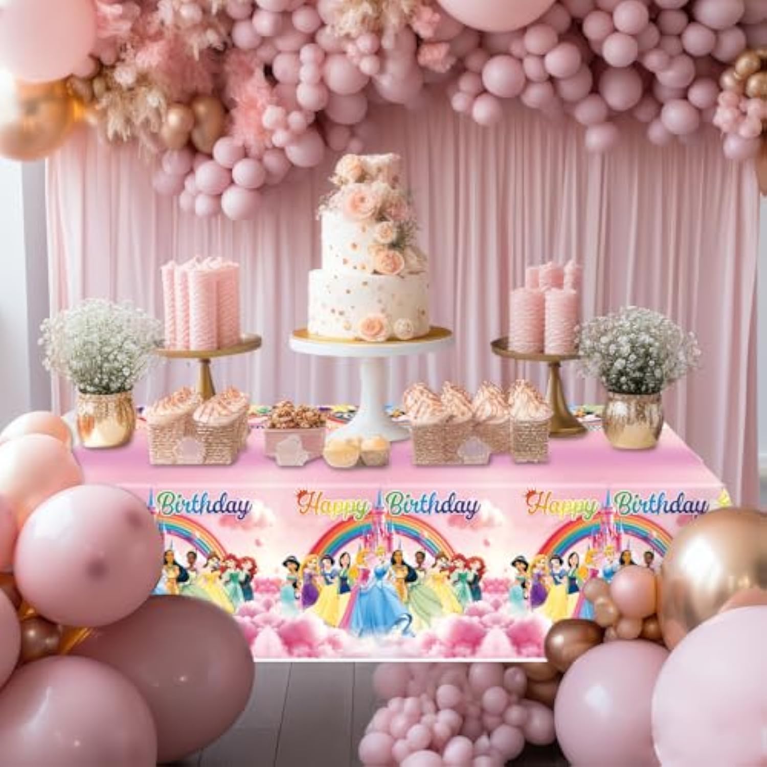 Princess Table Cloth, Princess Birthday Party Decorations, 70 * 43 Inches Waterproof Plastic Once Upon A Time Birthday Party Tablecloth For Girls