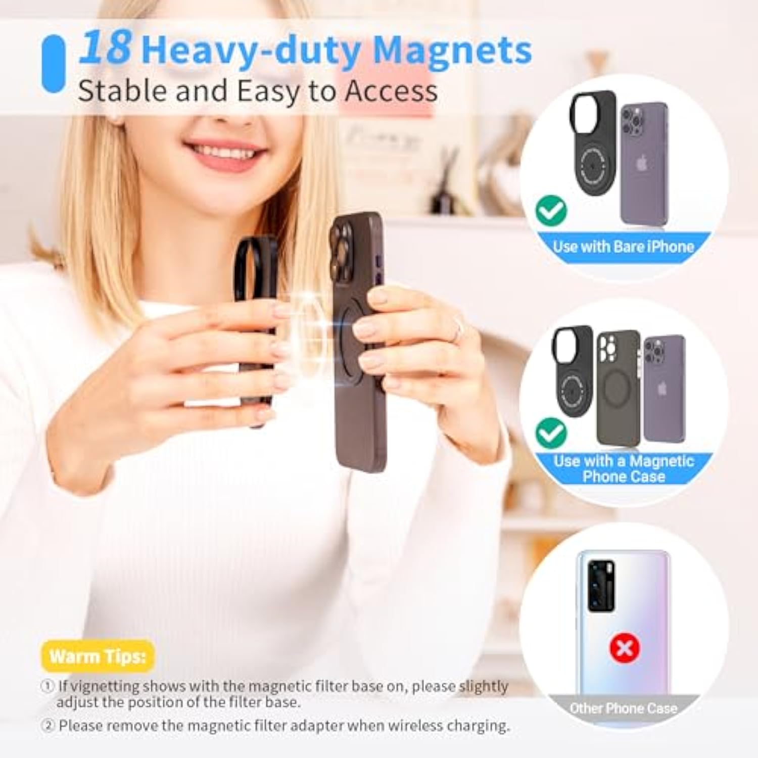 JJC 49mm Magnetic Lens Filter Mount Adapter for iPhone 13 Pro Max 14 Pro Max 15 Pro Max with MagSafe Case, Magnetic Filter Base with Cold Shoe Mounts & Silicone Lens Hood (Filters Not Included)