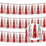 3P Metallic Fringe Tassel Banner Garland Foil Tinsel Streamer Wall Hanging Curtain Backdrop Banner For Parade Floats,Halloween Decorations, Christmas Day, Wedding Party Decoration(Red Silver)
