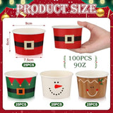100 Pcs 9 Oz Christmas Snack Treat Disposable Cups 2025 Christmas Ice Cream Paper Cups Santa Belt Bowls For Xmas Party Supplies Decorations Cold Or Hot Soup