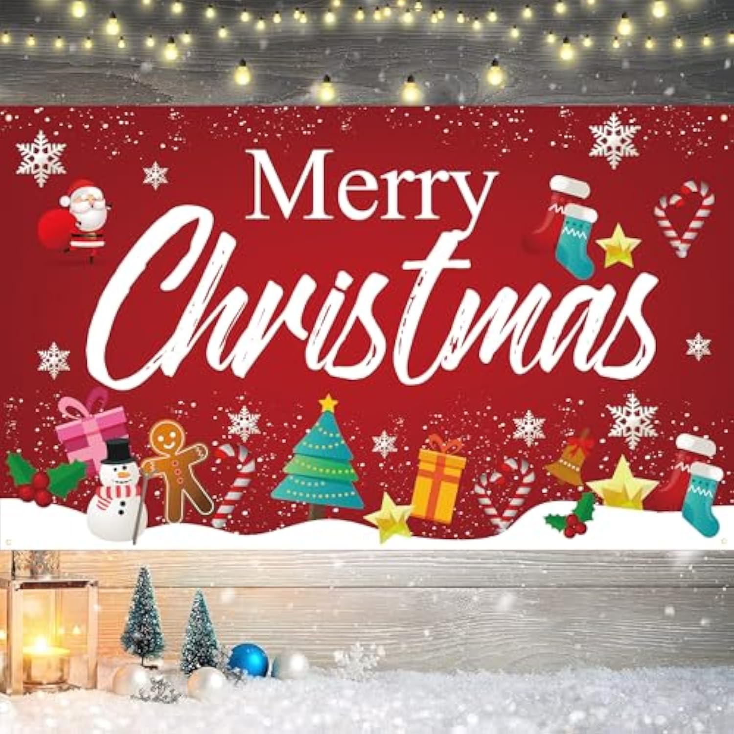 Merry Christmas Banner Decorations Outdoor Hanging Banner Bunting Flags Christmas Background Backdrop Banners Photo Props Xmas Party Supplies Set For Indoor Wall