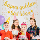 12Pcs Golden Birthday Decor with Banner, 10 Swirls and Glitter Cake Topper