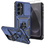 For Samsung Galaxy S25 Fe Case,With Screen Protectors And Camera Cover,[Military Grade] 16Ft.Drop Tested Cover With Magnetic Kickstand Protective Case For Galaxy S25 Fe, Blue