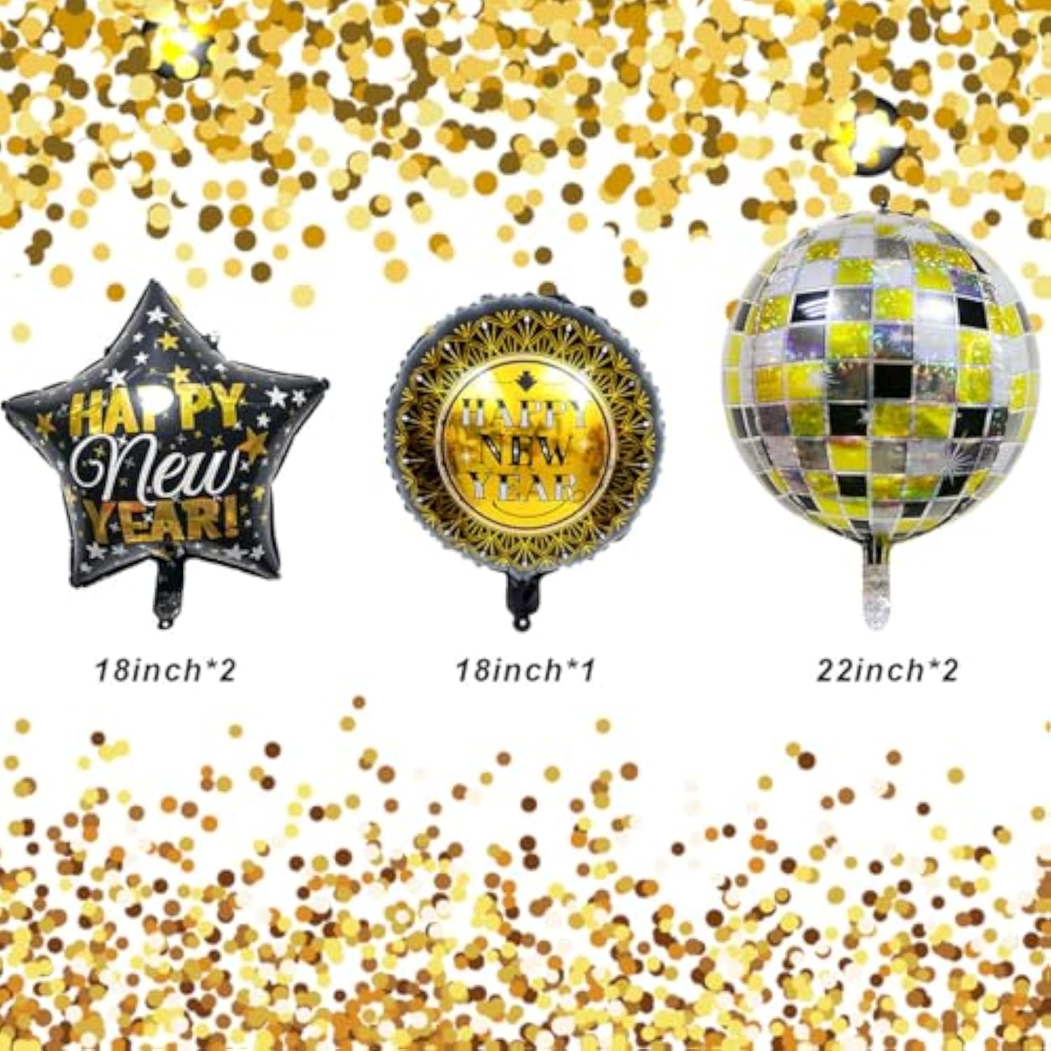 5 Pcs Black & Gold New Year Foil Balloons 4D Disco Party Decor