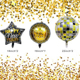 5 Pcs Black & Gold New Year Foil Balloons 4D Disco Party Decor