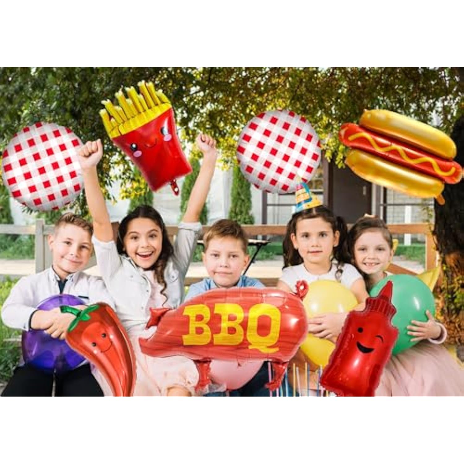 7-Pcs BBQ Theme Balloon Set Hot Dog, Fries, Chili & Checkered Balloons