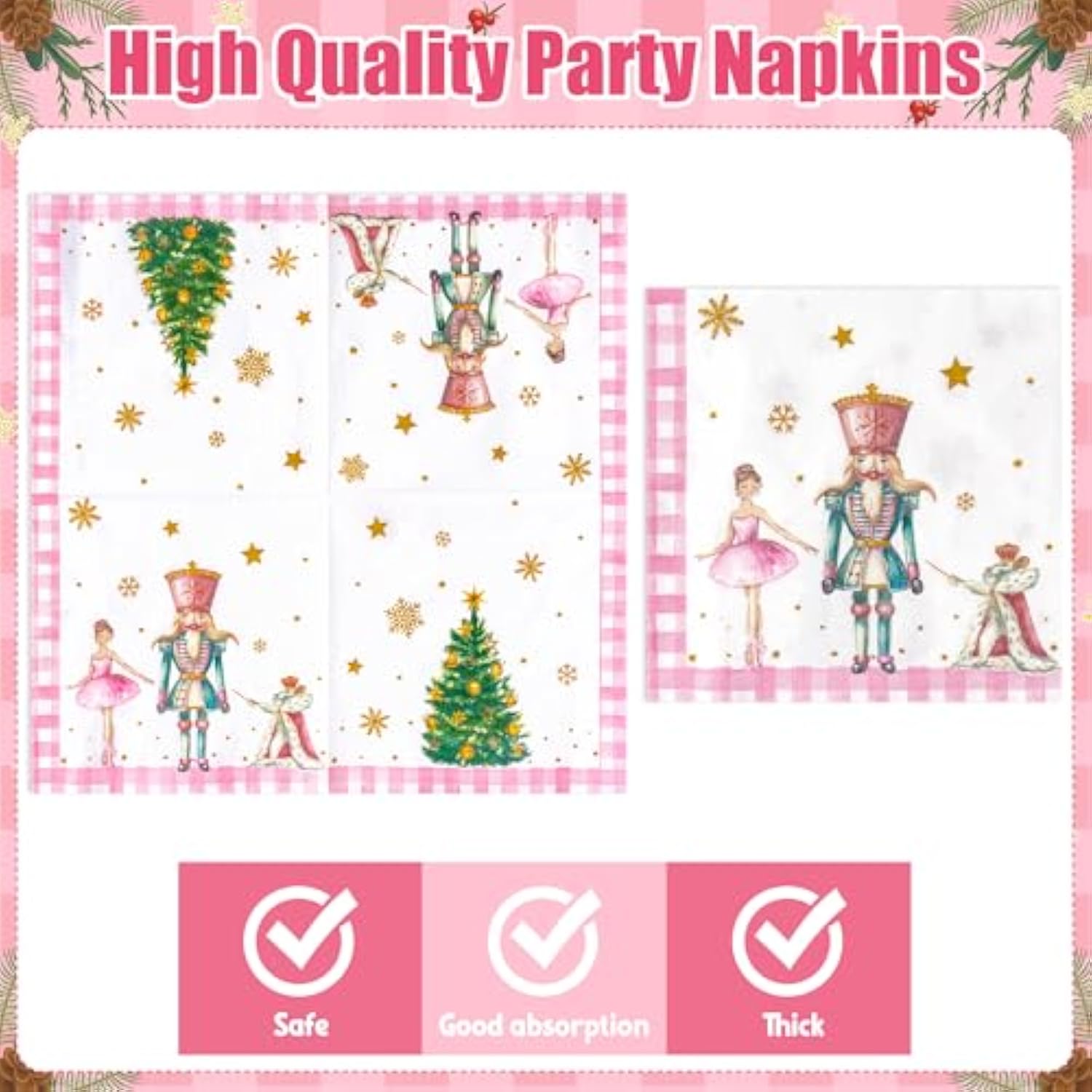 96Pcs Christmas Nutcracker Party Plate Supplies - Xmas Tree Ballet King Soldier Party Tableware Decoration Disposable Paper Plate Napkin Fork For Kid Winter Holiday Birthday, Serves 24 Guests