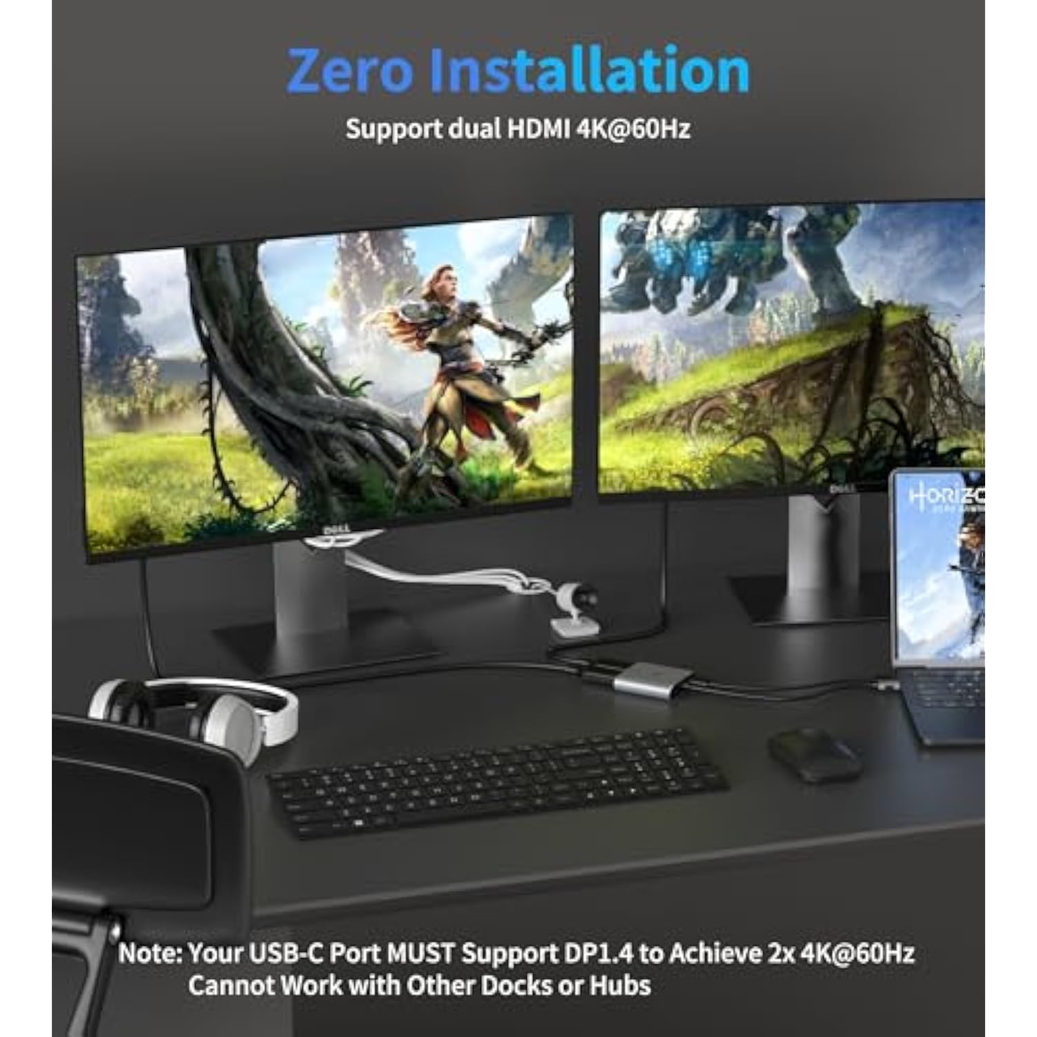 Usb C To Dual Hdmi Adapter 4K@60Hz, 4 In 1 Usb C To Hdmi Adapter With 100W Pd