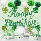 Birthday Decorations, No Diy, Pre-Strung Happy Birthday Banner With Honeycomb Balls, Hanging Swirls, Circle Dots Garland, Happy Birthday Party Decorations For Women Men Boys Girls (Green)