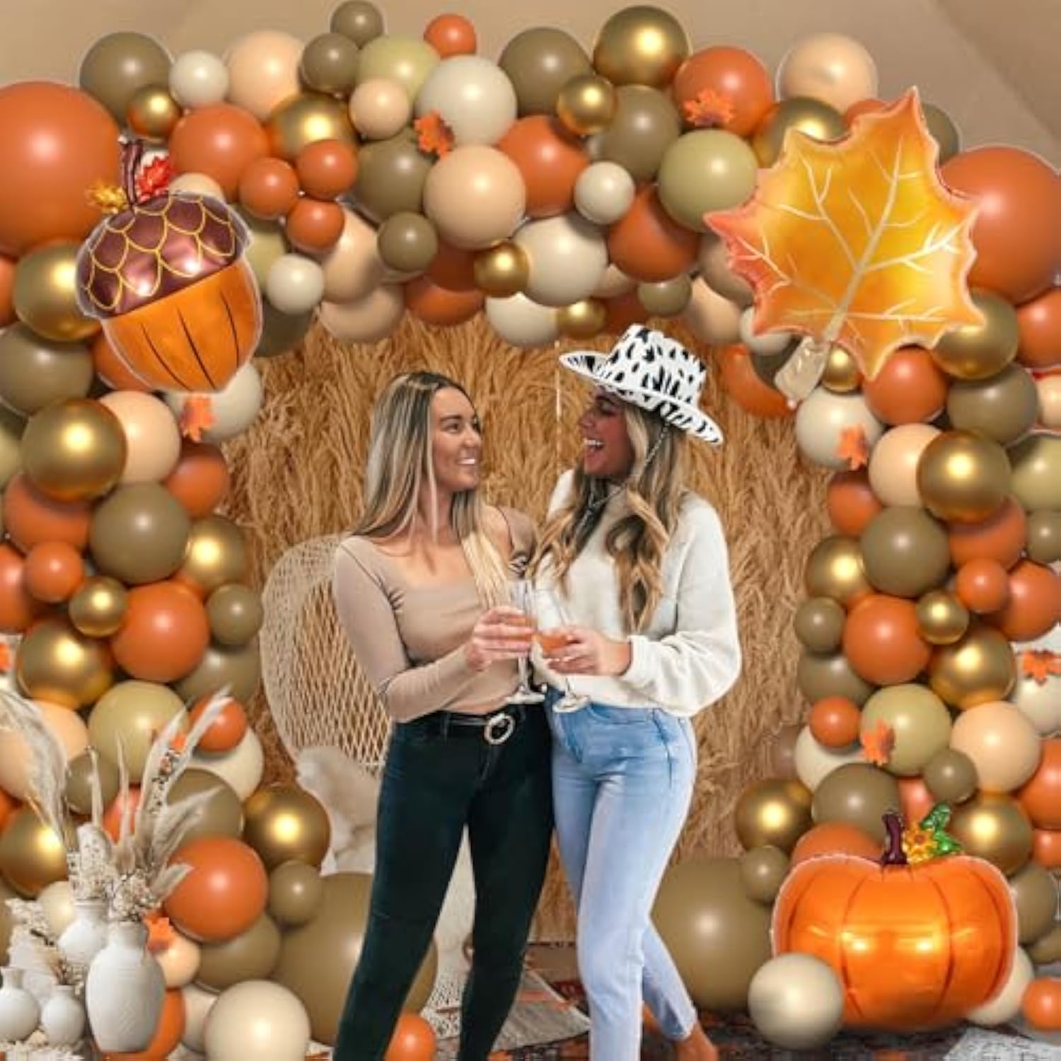 179pcs Pumpkin Fall Balloon Garland Arch Kit Orange Yellow Brown Burgundy Maple Leaves