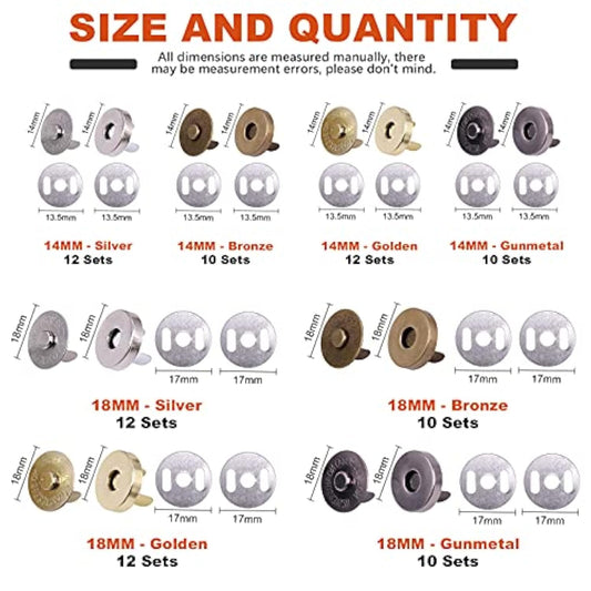 88 Sets 14Mm And 18Mm 4 Color Magnetic Button Clasps Snaps Fastener Cl