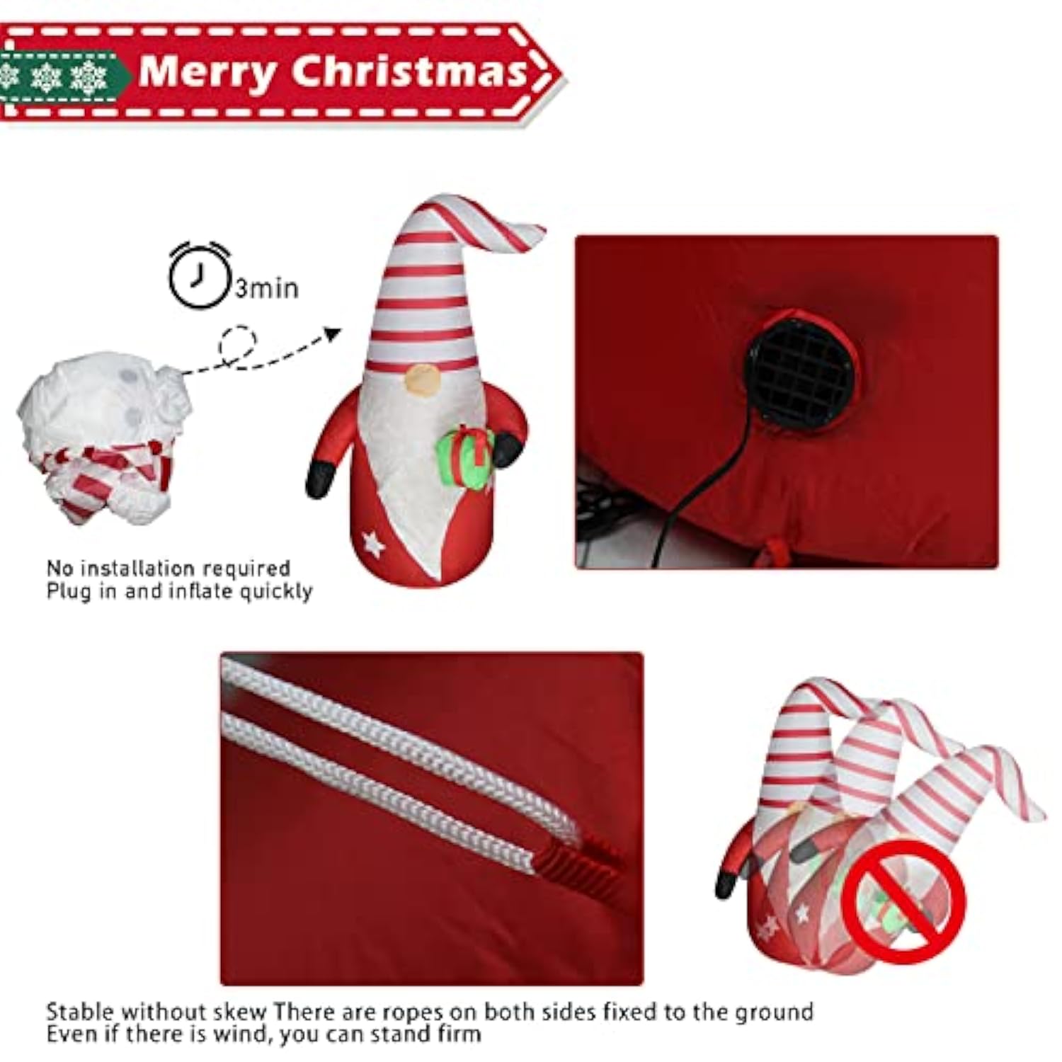 4 Ft Christmas Inflatable Gnome Outdoor Decoration Lighted Decoration Outdoor, Xmas Blow Up Gnome For Holiday Christmas