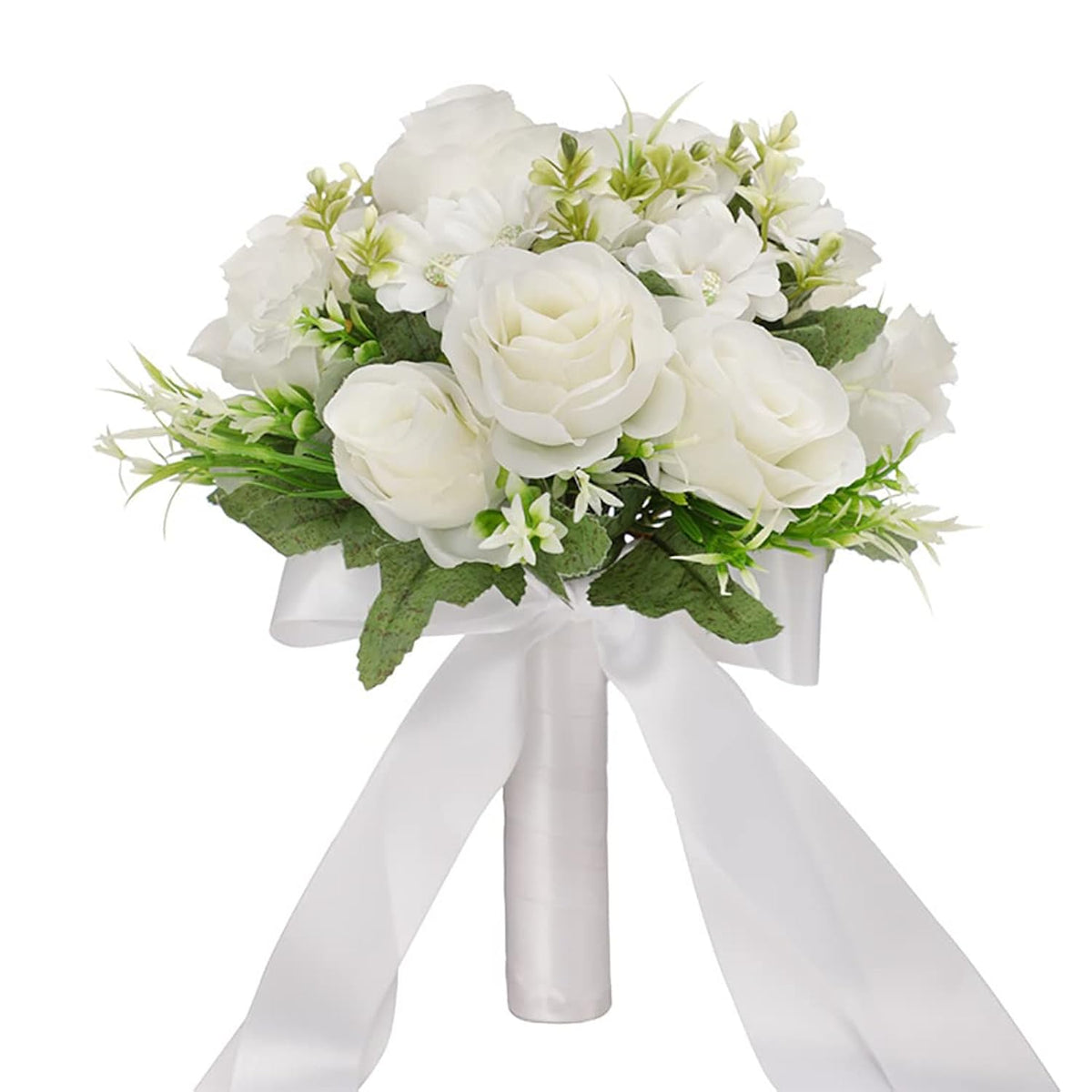 Wedding Bouquets For Bride Bridesmaid Bouquet Champagne White Artificial Roses Flowers For Wedding Valentine'S Day Church Home Decoration (White)…