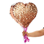Rose Gold Foil Pull String Heart Pinata, Ideal For Birthday Party Decorations & Supplies, Quinceanera, Valentine'S Day (15.7 X 13 X 3 In, Small) - Pull String Pinata