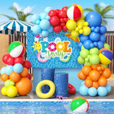 129Pcs Pool Party Decorations Birthday Supplies, Outdoor Pool Summer Theme Balloon Garland Arch Kit Backdrop Beach Ball Tropical Luau Hawaii Holiday Swimming Outdoor Pool Decor Party Supplies