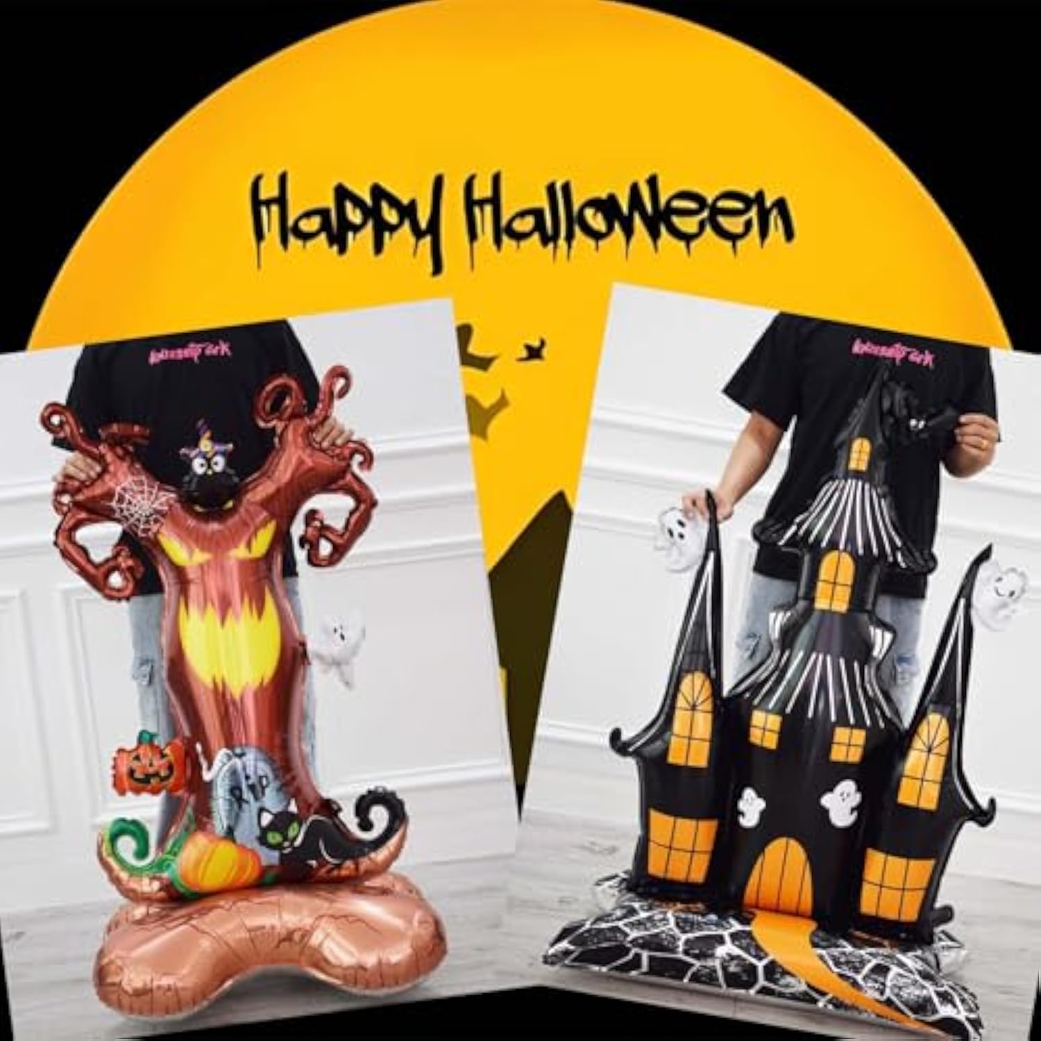 Halloween Ghost Tree & Castle Foil Balloon Set - Spooky Party Decor