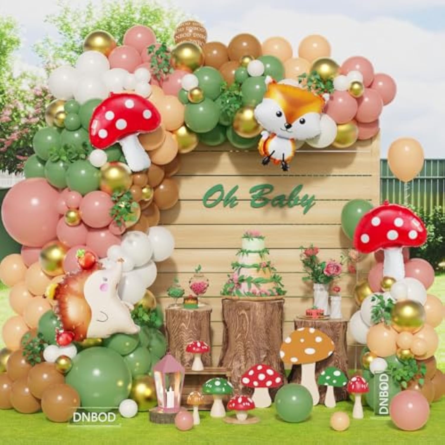 158Pcs Sage Green Pink Gold Woodland Balloon Garland Arch Kit,With Mushroom,Fox,Hedgehog Foil Balloons For Forest Fairy Wild Animal Theme Baby Shower Birthday Spring Garden Tea Party Decorations