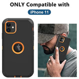 For Iphone 11 Case, With Built In Screen Protector Heavy Duty Drop Protection, Full Body Rugged Shockproof Dust Proof 3- Layer Tough Protective Phone Cover For Apple Iphone 11 Black/Orange