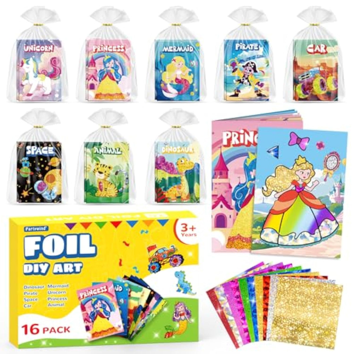 16-Pack Foil Art and Craft Books for Kids Birthday Favors and Travel